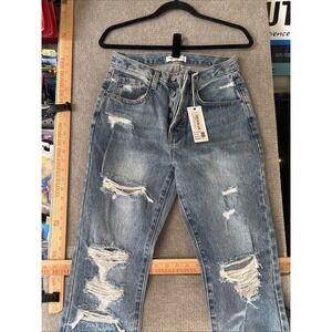 NWT Hammer Jeans Los Angeles Distressed Medium Blue Straight Leg Woman's Size 5